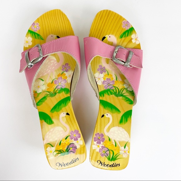 Woodies Real wood Heels Sandals Flamingo Pink Sz 5 - Picture 5 of 11